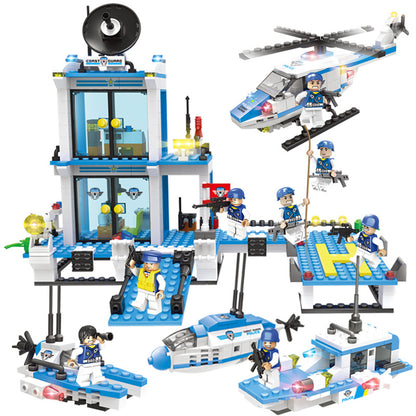 Military aircraft carrier police building blocks children assembled DIY toys