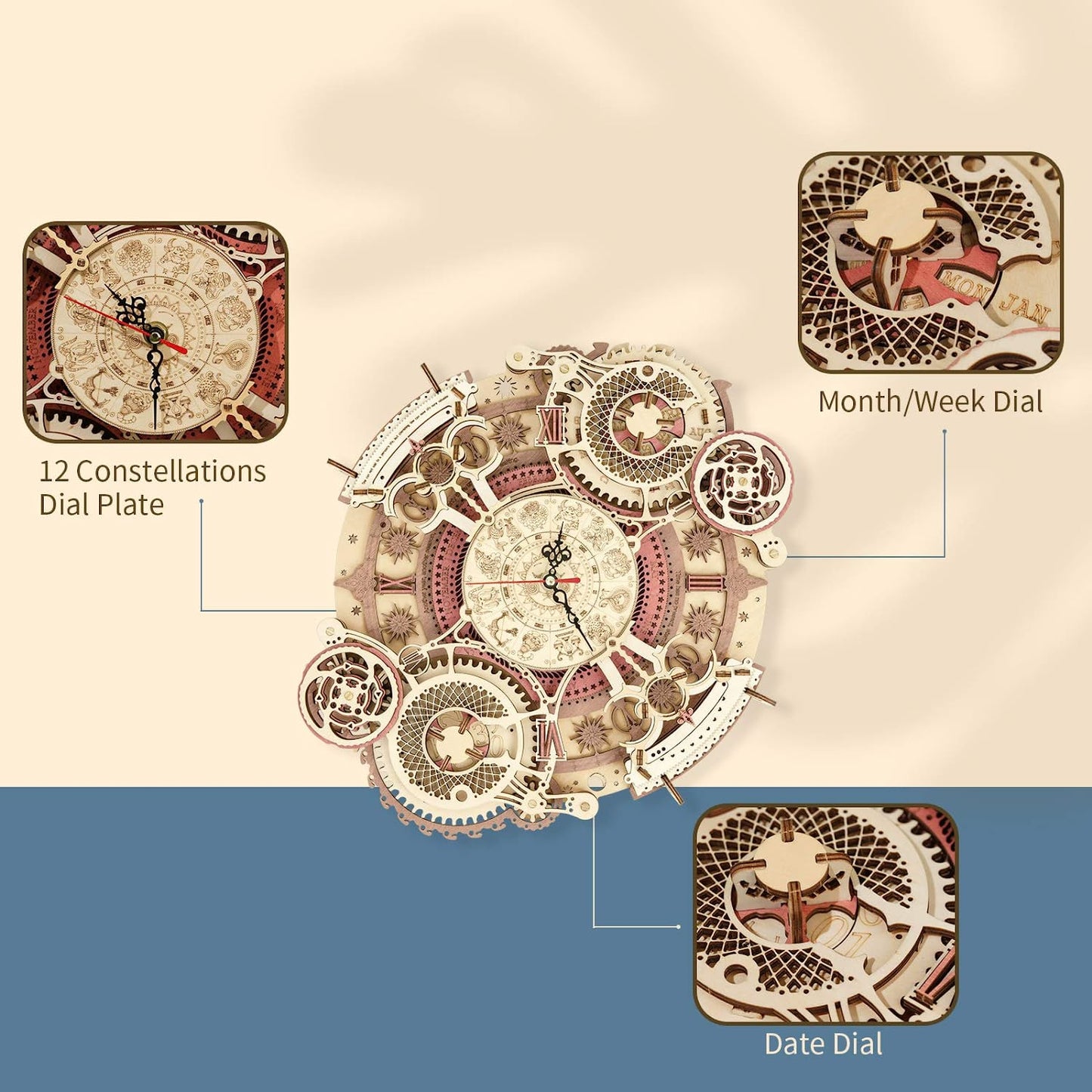 Time Art Zodiac Wall Clock 3D Wooden Puzzle Games Model Building Kits