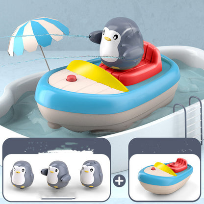 Toddler Bath Toys Squirting Penguin Electric Boat Toy With 3 Penguins