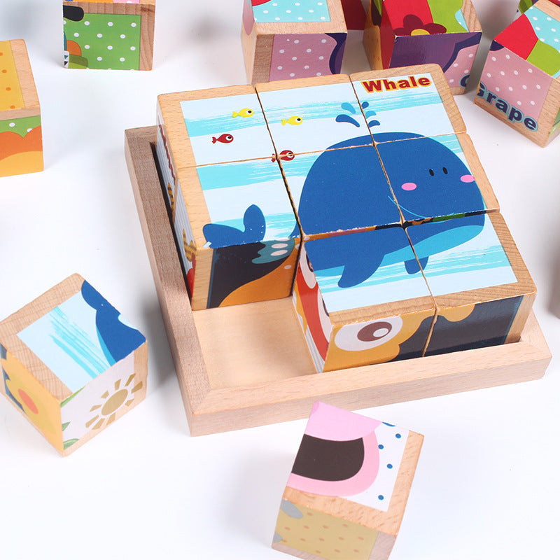 High-grade Six-face Picture Wooden Jigsaw 3D Puzzle Toys