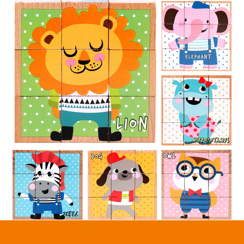 High-grade Six-face Picture Wooden Jigsaw 3D Puzzle Toys