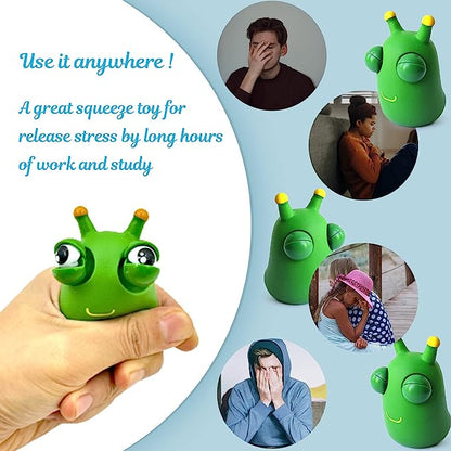 Funny Grass Worm Pinch Toy, Green Eye Bouncing Worm Squeeze Toy,