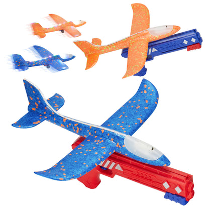 2 Pack Airplane Toys With Launcher 2 Flight Modes LED Foam Glider