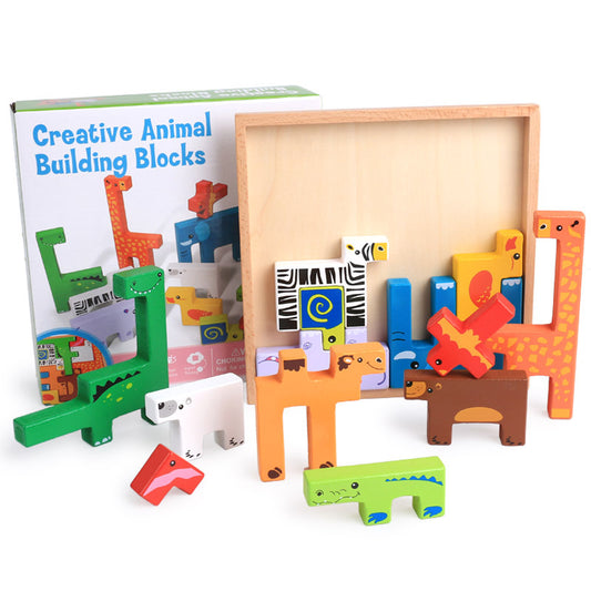 High Quality Baby Wooden Toys 3D Blocks Animal Building Blocks