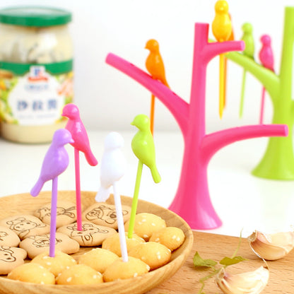 Food Picks For Kids Plastic Fruit Fork Tree Birds Dessert Fork Set