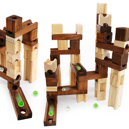 Wood Marbles Building Run Maze Ball Blocks Rollercoaster Style