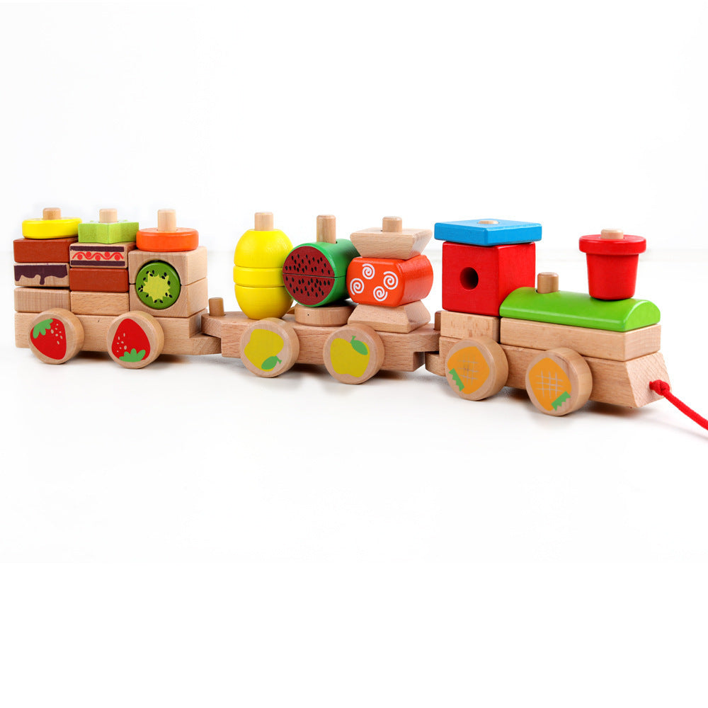 Wooden Three-section Drag Train Children's Toy Puzzle