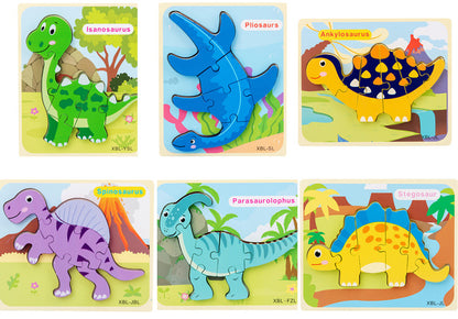 Baby Wooden Cartoon Dinosaur 3D Puzzle Jigsaw for Kids