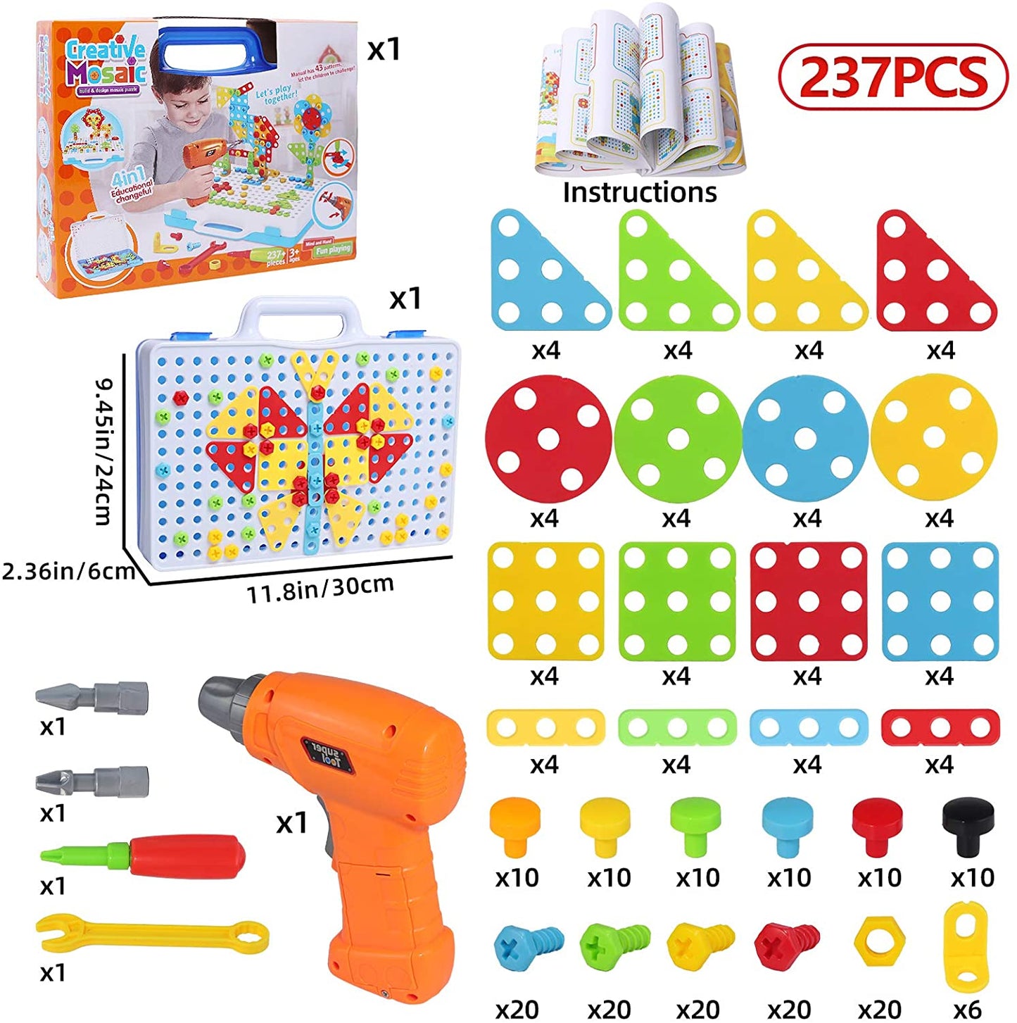 237 Pieces Creative Toy Drill Puzzle Set, STEM Learning Educational Toys