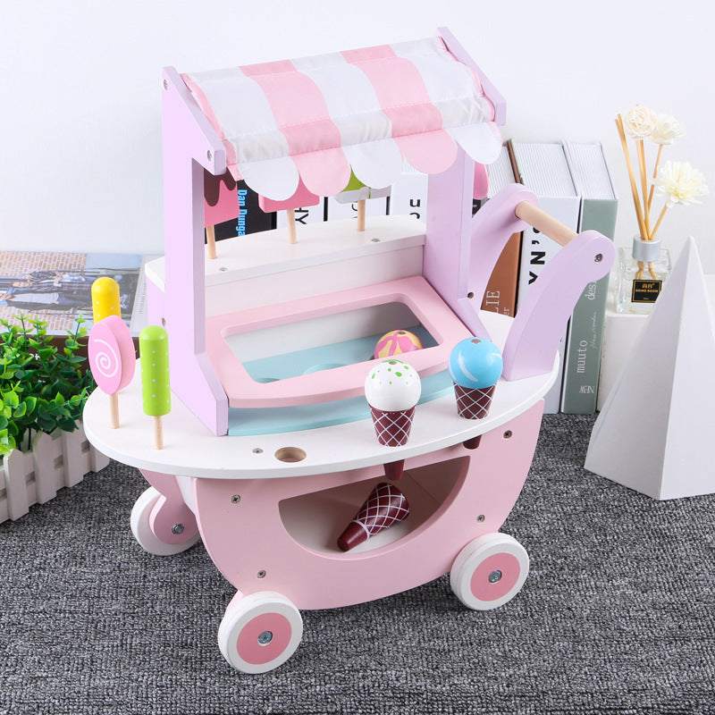 Wooden Kitchen Toy Play House Simulation Ice Cream Cart