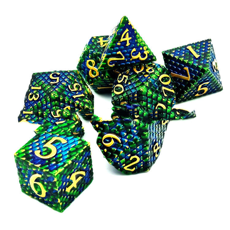 Metal Dragon Scale Polyhedron 7 Set Dice