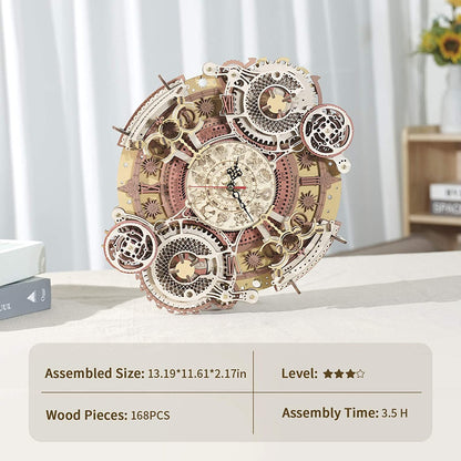 Time Art Zodiac Wall Clock 3D Wooden Puzzle Games Model Building Kits