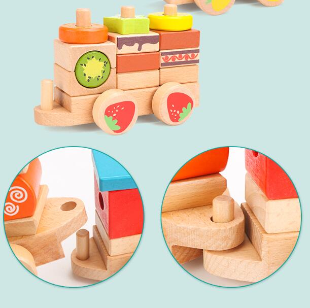 Wooden Three-section Drag Train Children's Toy Puzzle