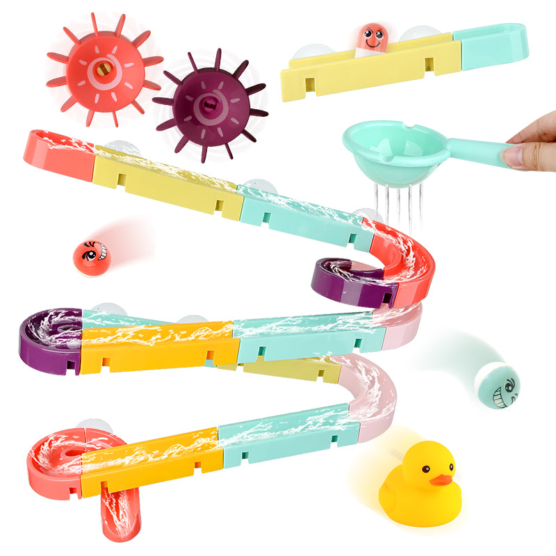 Kids Bath Toys Wall Suction Cup Marble Race Run Track Bathtub