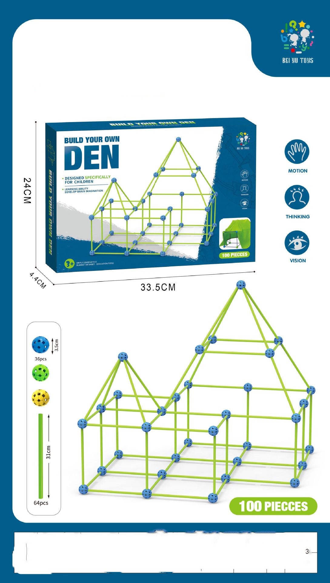 Fort Building Kit Construction Blocks Set Kids Toy Tents Fortress Builder