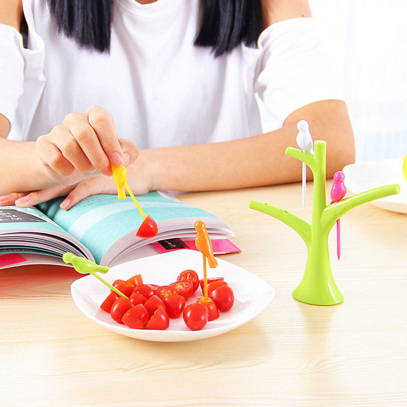 Food Picks For Kids Plastic Fruit Fork Tree Birds Dessert Fork Set