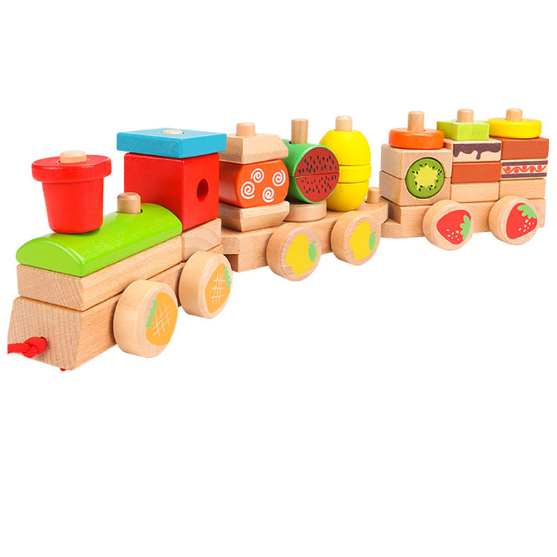 Wooden Three-section Drag Train Children's Toy Puzzle