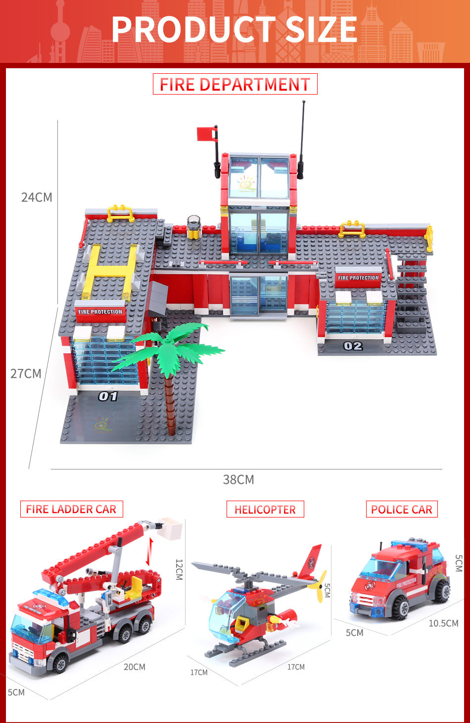 Fire Station Model Building Blocks City Construction Firefighter