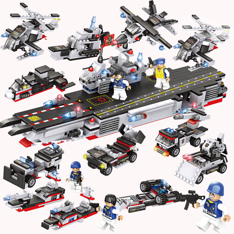 Military aircraft carrier police building blocks children assembled DIY toys