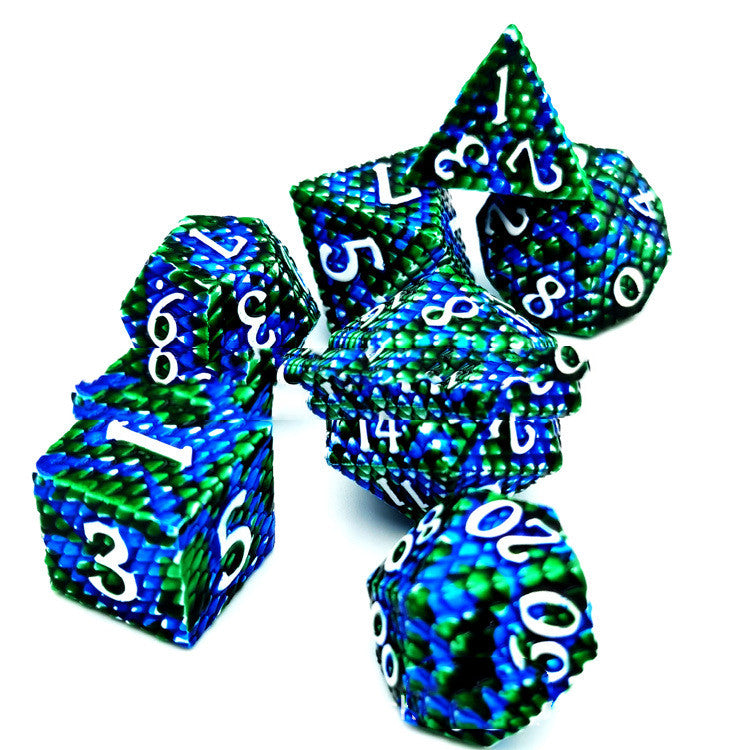 Metal Dragon Scale Polyhedron 7 Set Dice