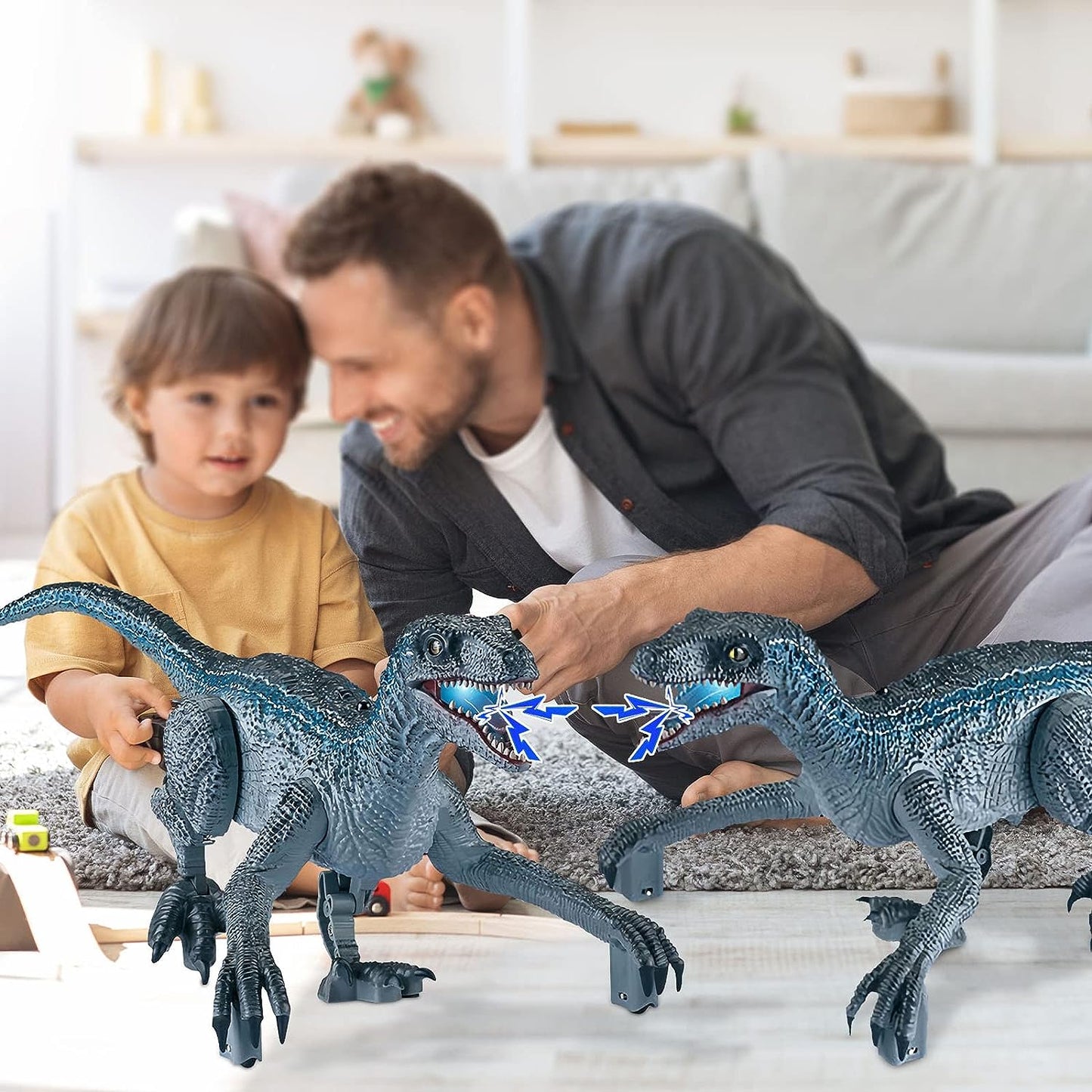 Remote Control Dinosaur Toys, Electric Walking Dinosaur Toy For Boys, Jurassic Velociraptor Toys With Realistic Simulation Sounds And Light For 3-7 Years Kids Gifts-Grey