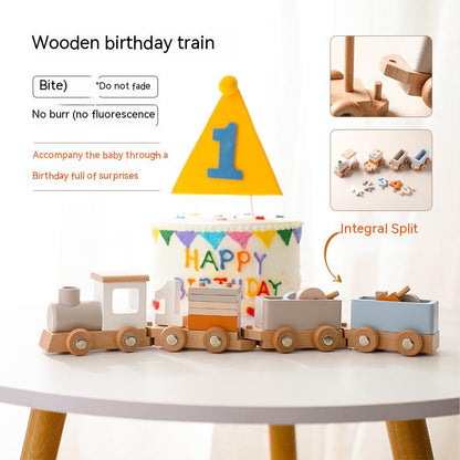 Wooden Children's Birthday Train Toy Baby Birthday Milestone Toy