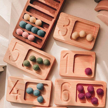 Wooden Montessori Toys Walnut Frame Counting Board Pyramid Tray Digital Numb