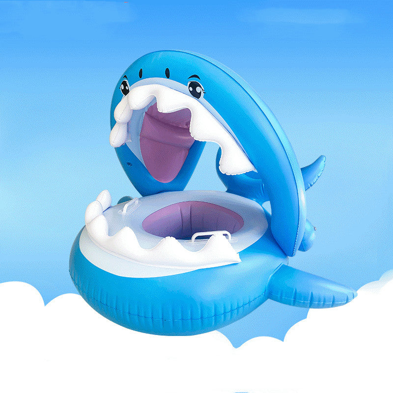 Inflatable Swimming Ring For Kids With Awning Shark Seat Ring