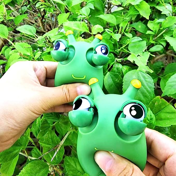 Funny Grass Worm Pinch Toy, Green Eye Bouncing Worm Squeeze Toy,