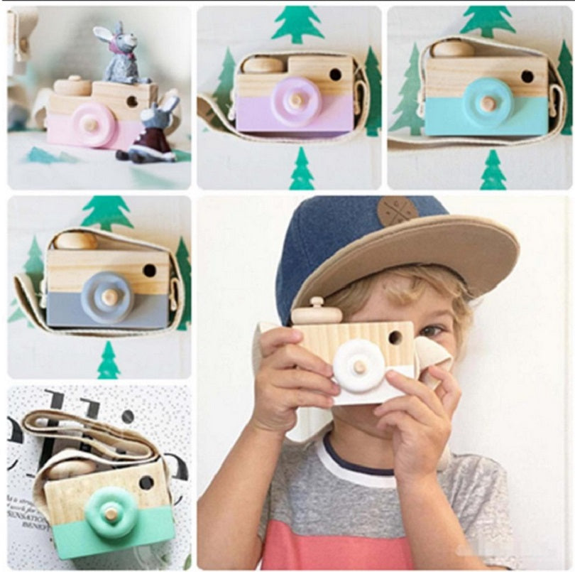 Cute Wooden Camera Toys Baby Kid Hanging Photography