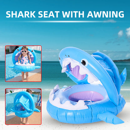 Inflatable Swimming Ring For Kids With Awning Shark Seat Ring