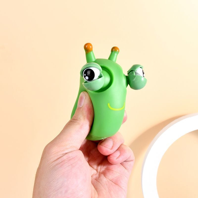 Funny Grass Worm Pinch Toy, Green Eye Bouncing Worm Squeeze Toy,