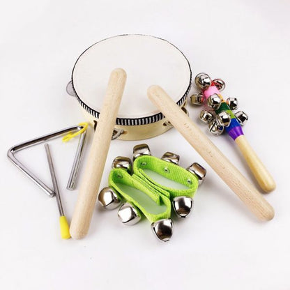 8pcs Baby Montessori Toys Wooden Drum Rattles Bell Children Toys Gift