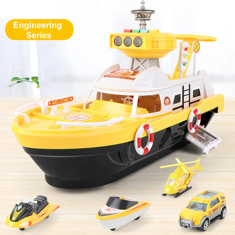 QWZ Big Size Simulation Track Inertia Boat Diecasts Toy Vehicles Music Story Light