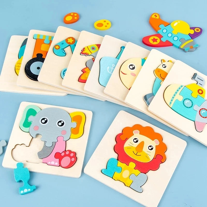 Montessori Toys 3D Puzzle Cartoon Animals Vehicle Cognitive Jigsaw Puzzle