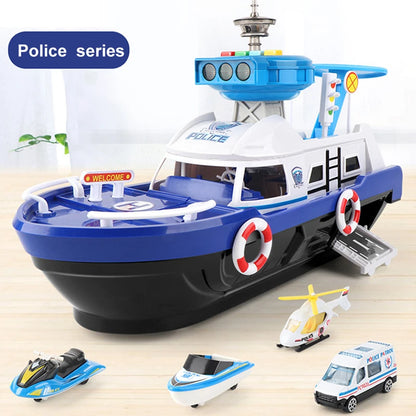 QWZ Big Size Simulation Track Inertia Boat Diecasts Toy Vehicles Music Story Light