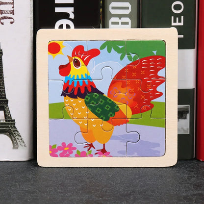 11X11CM Kids Wooden Puzzle Cartoon Animal Traffic Tangram Wood Puzzle Toys