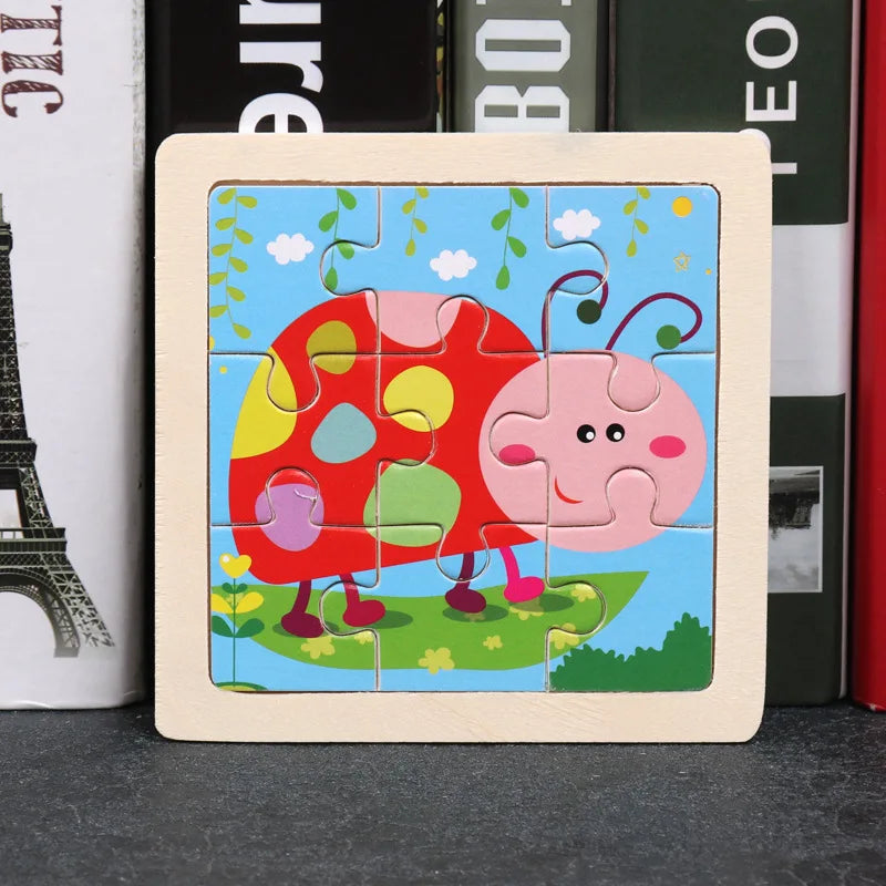 11X11CM Kids Wooden Puzzle Cartoon Animal Traffic Tangram Wood Puzzle Toys