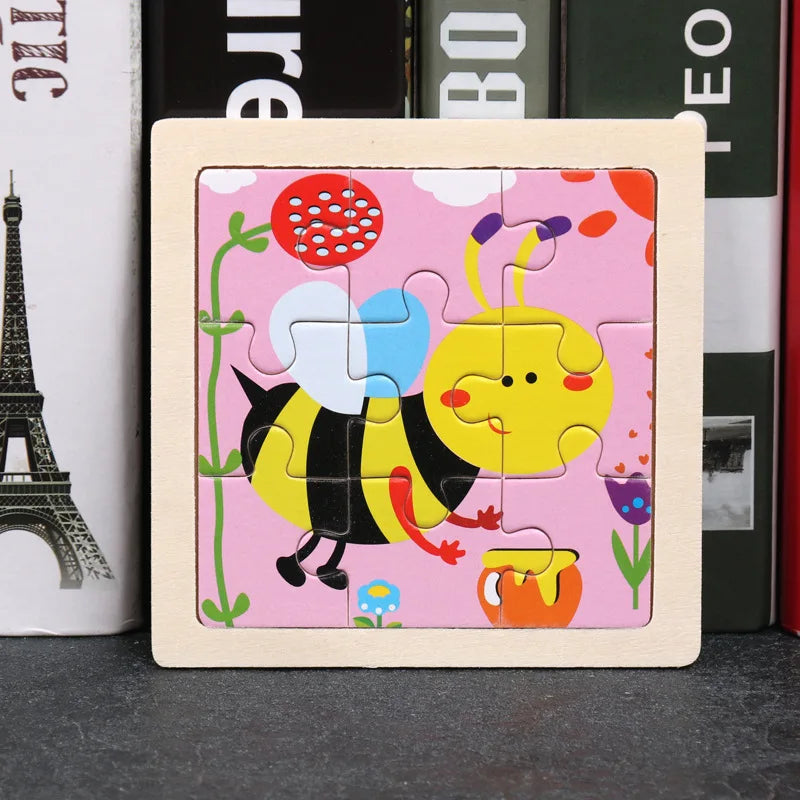 11X11CM Kids Wooden Puzzle Cartoon Animal Traffic Tangram Wood Puzzle Toys