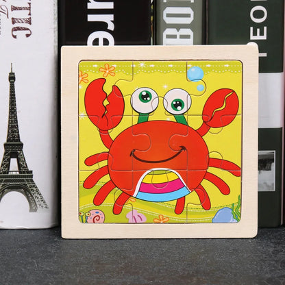 11X11CM Kids Wooden Puzzle Cartoon Animal Traffic Tangram Wood Puzzle Toys