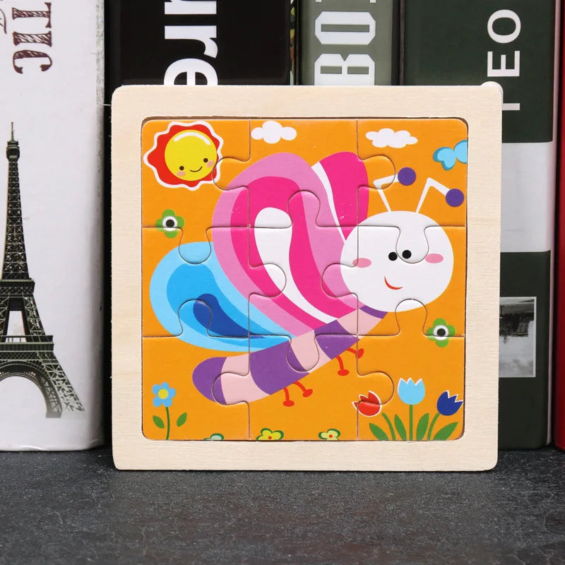 11X11CM Kids Wooden Puzzle Cartoon Animal Traffic Tangram Wood Puzzle Toys