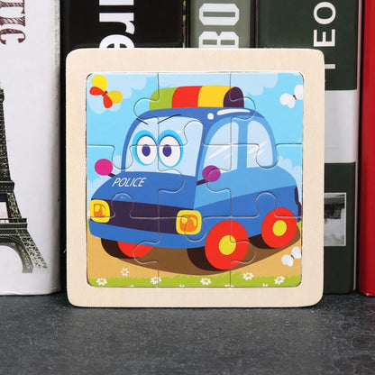 11X11CM Kids Wooden Puzzle Cartoon Animal Traffic Tangram Wood Puzzle Toys