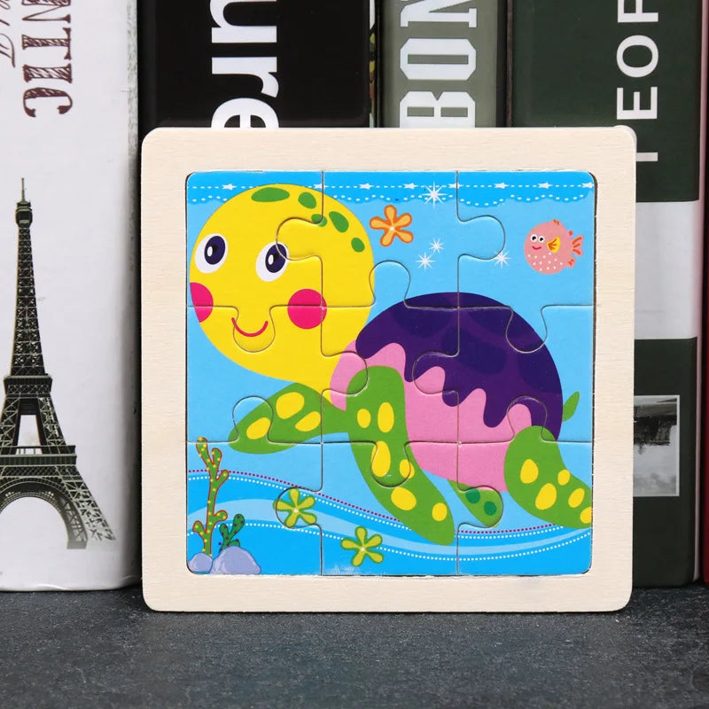 11X11CM Kids Wooden Puzzle Cartoon Animal Traffic Tangram Wood Puzzle Toys