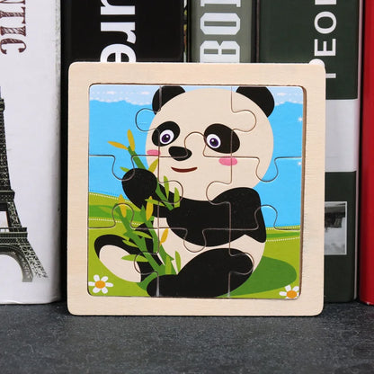 11X11CM Kids Wooden Puzzle Cartoon Animal Traffic Tangram Wood Puzzle Toys