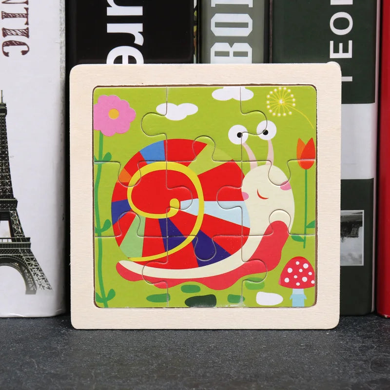 11X11CM Kids Wooden Puzzle Cartoon Animal Traffic Tangram Wood Puzzle Toys