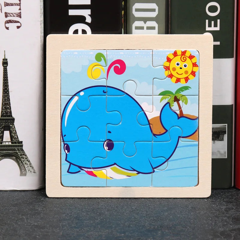 11X11CM Kids Wooden Puzzle Cartoon Animal Traffic Tangram Wood Puzzle Toys