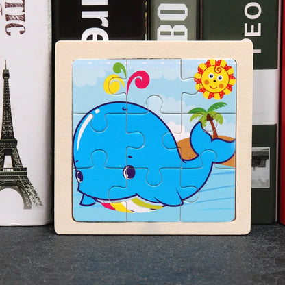 11X11CM Kids Wooden Puzzle Cartoon Animal Traffic Tangram Wood Puzzle Toys