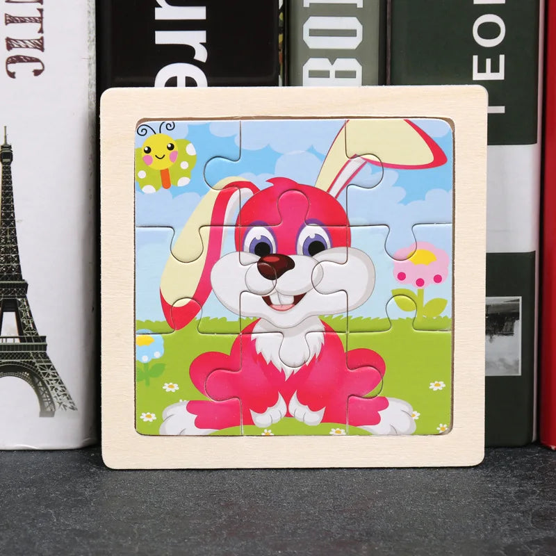 11X11CM Kids Wooden Puzzle Cartoon Animal Traffic Tangram Wood Puzzle Toys