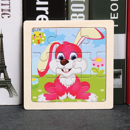 11X11CM Kids Wooden Puzzle Cartoon Animal Traffic Tangram Wood Puzzle Toys