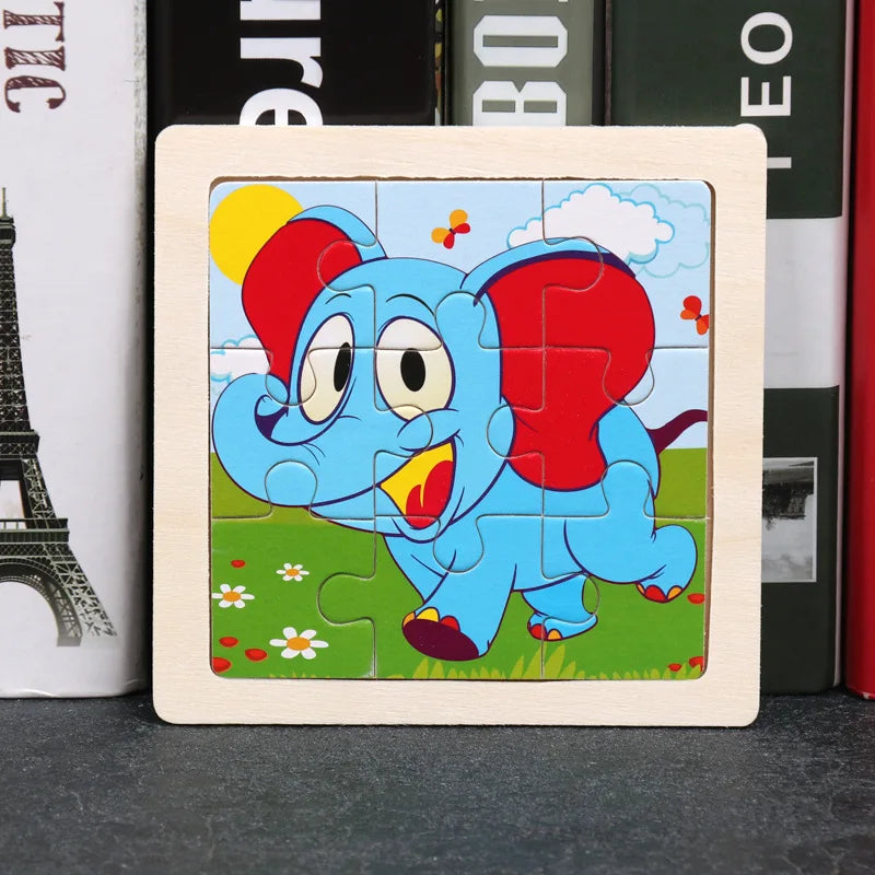 11X11CM Kids Wooden Puzzle Cartoon Animal Traffic Tangram Wood Puzzle Toys